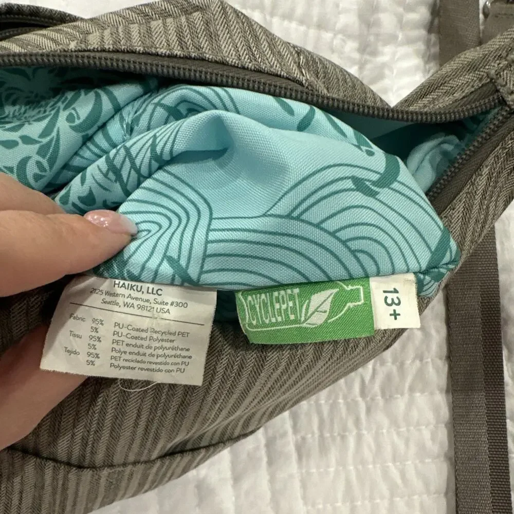 Haiku Gray Striped Shoulder Bag Adjustable Detachable Strap Pockets Zip